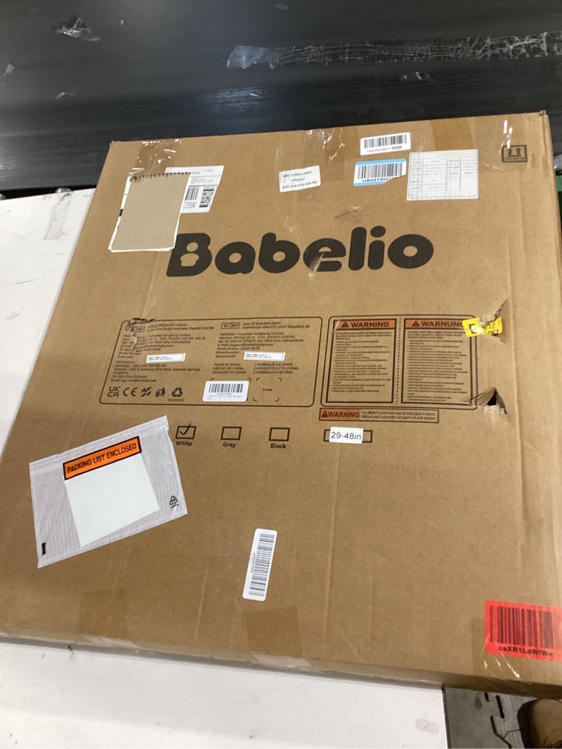 Condition photo showing New/Like New for BABELIO 29-48" Extra Wide Baby Gate with Cat Door,Auto Close Metal Pet Door for Stairs, Doorways, House, Pressure/Hardware Mounted, Easy Walk Thru, White White 29-48" Wide, 30" Tall