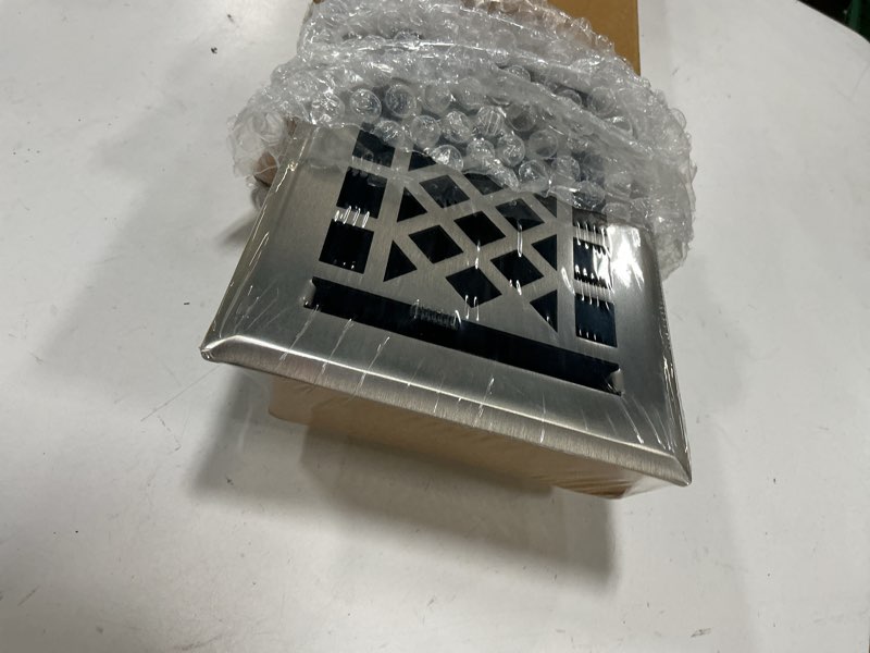 Condition photo showing New/Like New for empire register co, decorative air vent covers - 4x12 inch, art & craft design, brushed nickel finish, heavy duty walkable floor register, metal damper attached 4 x 12 inch (pack of 1) brushed nickel