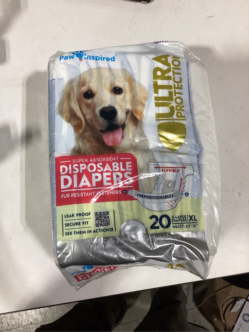 Condition photo showing New/Like New for paw inspired 20ct disposable dog diapers | female dog diapers ultra protection | diapers for dogs in heat, excitable urination, or incontinence (x-large) x-large (20 count)