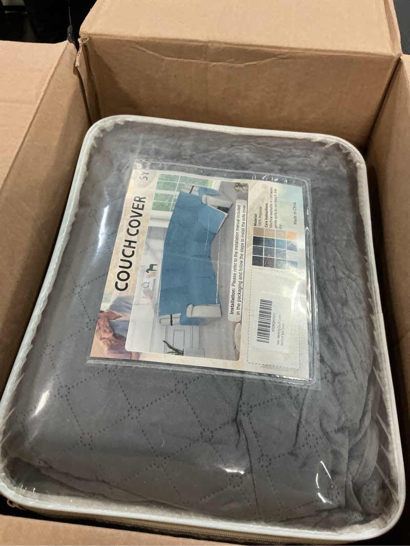 Condition photo showing Good Condition for Reclining Sectional Couch Covers 100% Waterproof Recliner Cover Washable Velvet L Shape Recliner Sofa Covers for Dogs Pets Anti Slip Recliner Slipcovers with Pockets (5 Seat Sofa, Dark Gray) 5 Seat Sofa Dark Gray