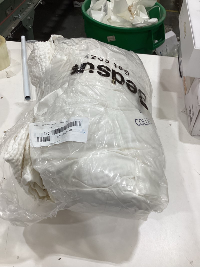 Condition photo showing As Is for bedsure cotton duvet cover queen - 100% cotton waffle weave coconut white duvet cover queen size, gentlesoft™ and breathable bedding set for all season, 3 pieces, 90"x90" queen (90" x 90") 01 - coconut white (no comforter)