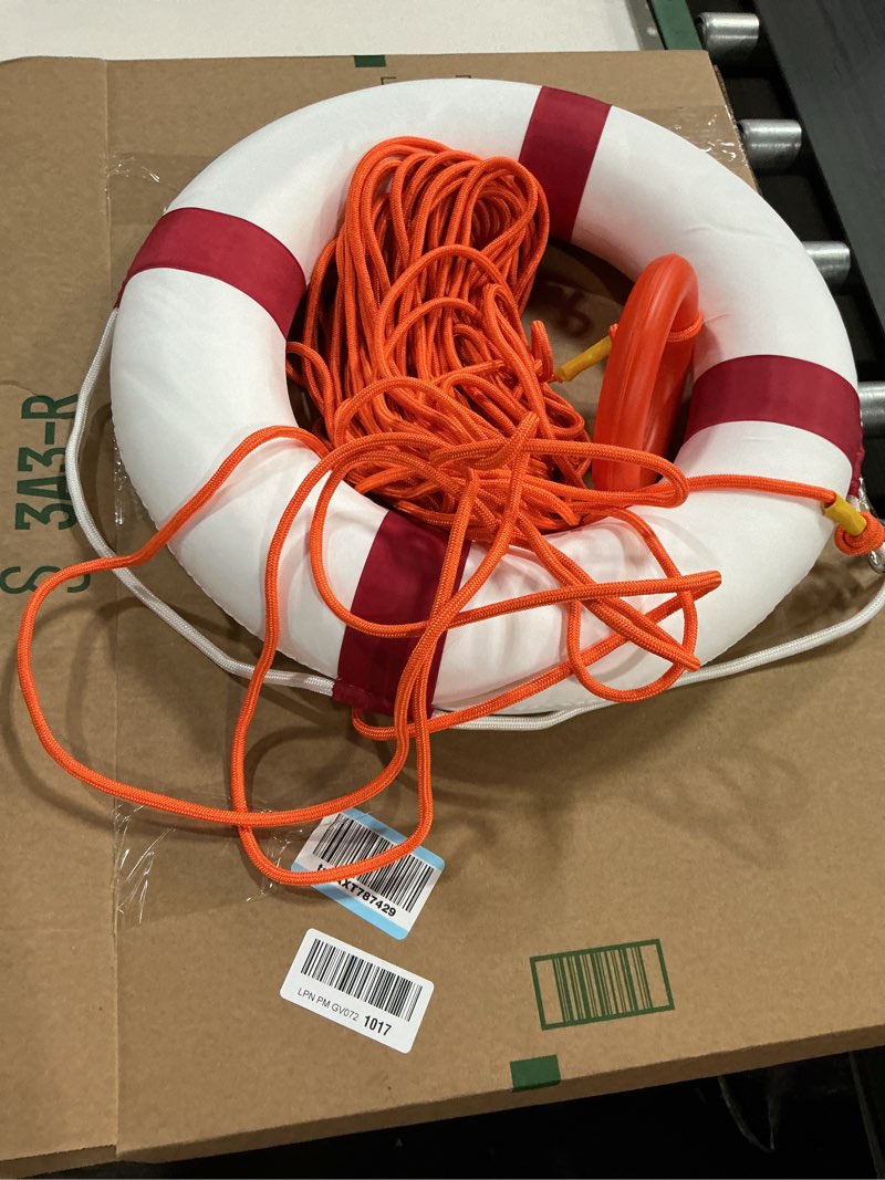 Condition photo showing Good Condition for 20 inch pool safety life preserver throw ring buoy for swimming- swim foam rings with 98.4ft water floating lifesaving rope blue w/98.4ft rope