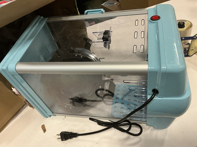 Condition photo showing As Is for west bend stir crazy movie theater popcorn popper, gourmet popcorn maker machine with nonstick popcorn kettle, measuring tool and popcorn scoop for popcorn machine, 4 qt., blue