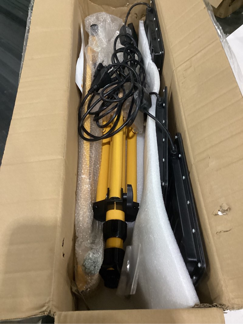 Condition photo showing Good Condition for not tested*** 45000 lumen led work light with stand, 3-head adjustable lights with 16.5ft extended cord, ip65 waterproof tripod work lamp for indoor & outdoor job sites, workshops, construction, garage lighting 300 watts