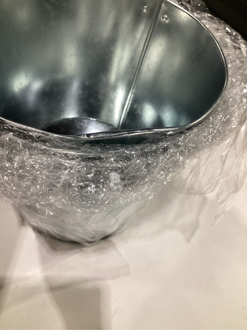Condition photo showing Good Condition for (one is bent ) zopeal 6 pcs galvanized bucket 6.7 x 9.5 x 7.5 inch metal 5 l ice beer bucket silver tin large metal pail steel container with handle for wine champagne bar kitchen holiday party suppliesset