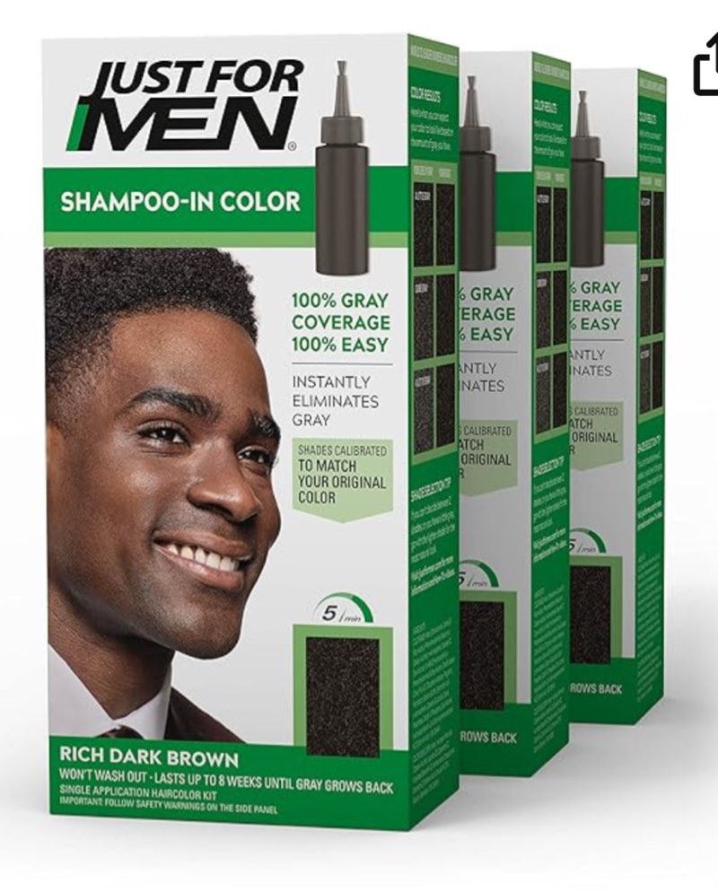 Just For Men Shampoo-In Color (Formerly Original Formula), Mens Hair Color with Keratin and Vitamin E for Stronger Hair - Rich Dark Brown, H-47, Pack of 3