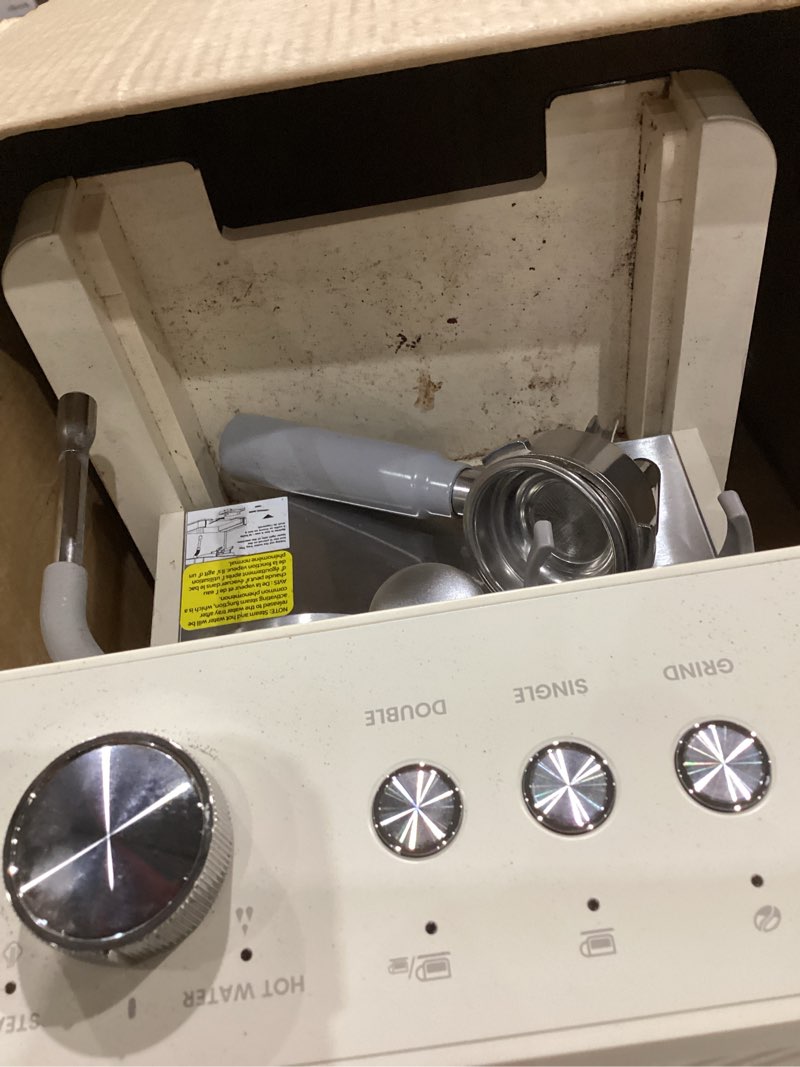 Condition photo showing As Is for (2026 upgrade) 20 bar espresso machine with built-in anti-clog coffee grinder, expresso coffee machines with milk steam wand/frother/tamping tools,espresso maker with grinder for lattes-white