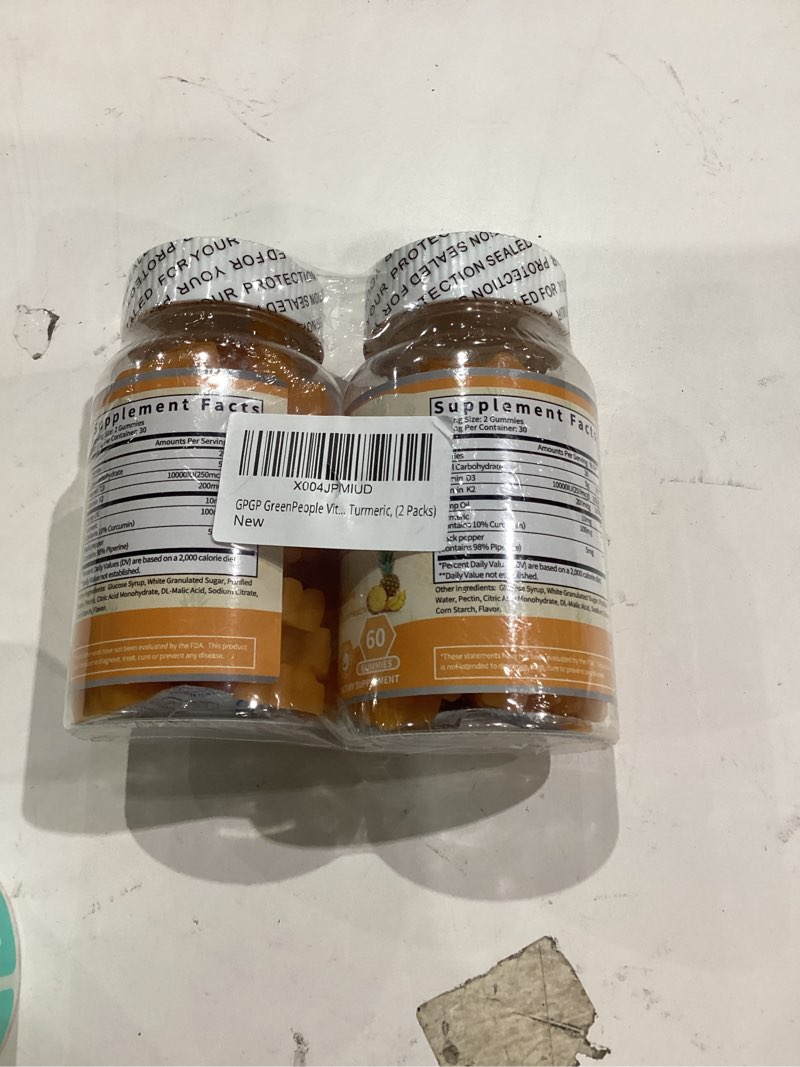 Condition photo showing Good Condition for GPGP GreenPeople Vitamin D3 K2 Gummies, Vitamin D3 10000IU, K2 (MK-7) 200mcg, Vitamina D3 Con K2 Supplement with Hemp Oil, Turmeric fot Bones, Teeth & Immune Support, Sugar Free, 2 Packs