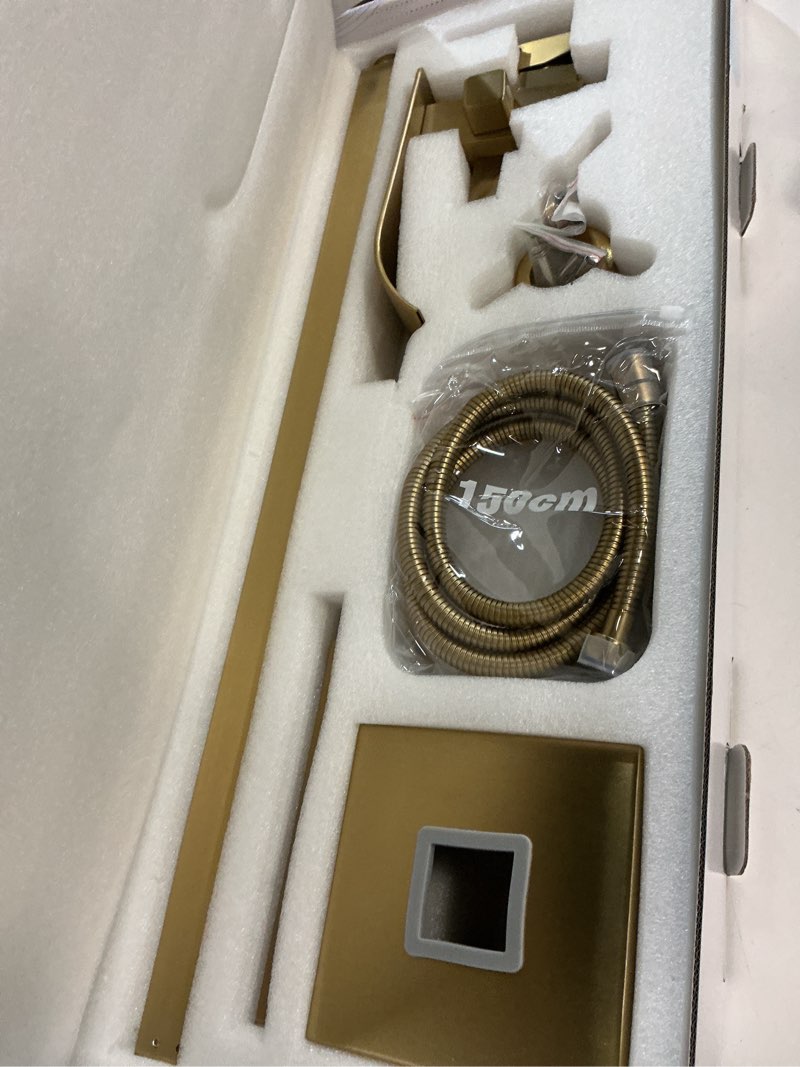 Condition photo showing Good Condition for BWE Brushed Gold Freestanding Bathtub Faucet with Handheld Shower Head Single Handle Floor Mounted Tub Filler Waterfall Tub Spout Solid Brass Construction Bathtub System Brushed Gold