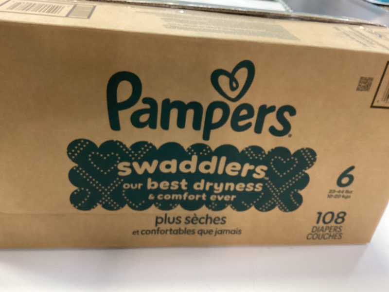 Pampers Swaddlers Diapers, Size 6 (23-44 lbs), 108 Count, Absorbent, Keeps Baby Dry and Comfortable, Skin Safe Disposable Baby Diaper (Packaging May Vary)
