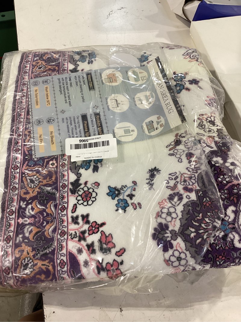 Condition photo showing As Is for homore vintage runner rug-2x6 hallway runner rug for entryway non slip washable bedroom rug faux wool lavender floor carpet runner for kitchen indoor front entrance laundry living room dorm, purple 2' x 6' (rectangular) purple