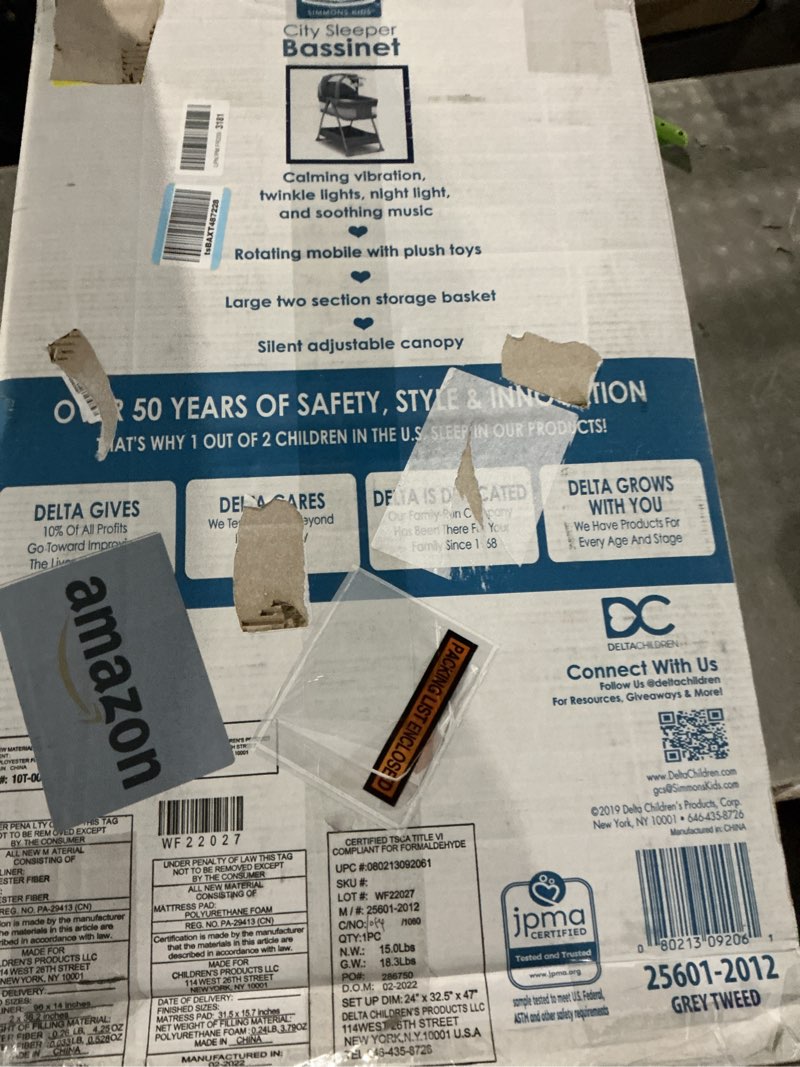 Condition photo showing Good Condition for Simmons Kids City Sleeper Bedside Bassinet Portable Crib - Activity Mobile Arm with Nightlight, Vibrations, Twinkle Lights and Rotating Stars, Grey Tweed