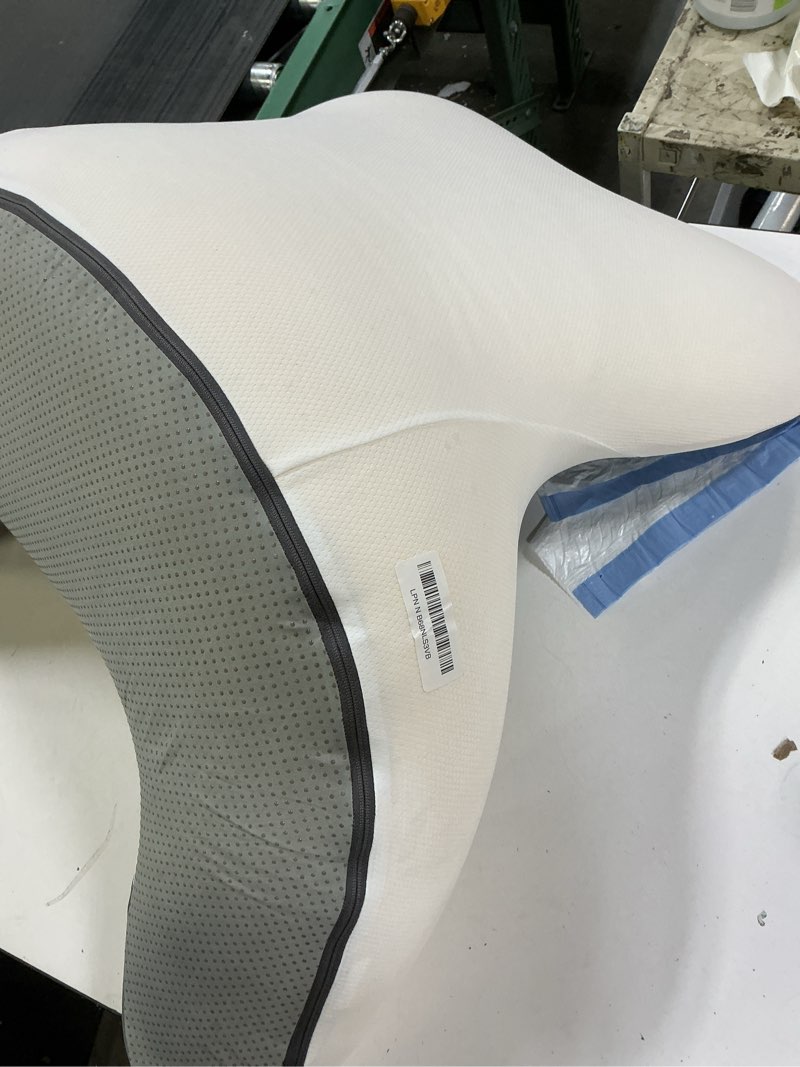 Condition photo showing As Is for Reading Pillow for Sitting in Bed, 22”H Back Pillow for Sitting Up,Lumbar Rest & Neck Support Bed Pillows,Backrest Bed Chair with Arms for Reclining,Gaming,Resting,Watching TV in Couch or Floor Grey&white