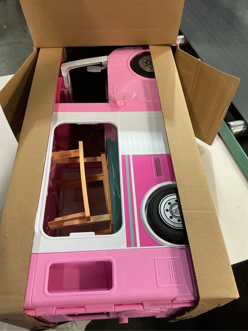 Condition photo showing New/Like New for Barbie Camper, Doll Playset with 50 Accessories, Transforms into Truck, Boat & House, Includes Pool, 3-in-1 Dream Camper (Amazon Exclusive)