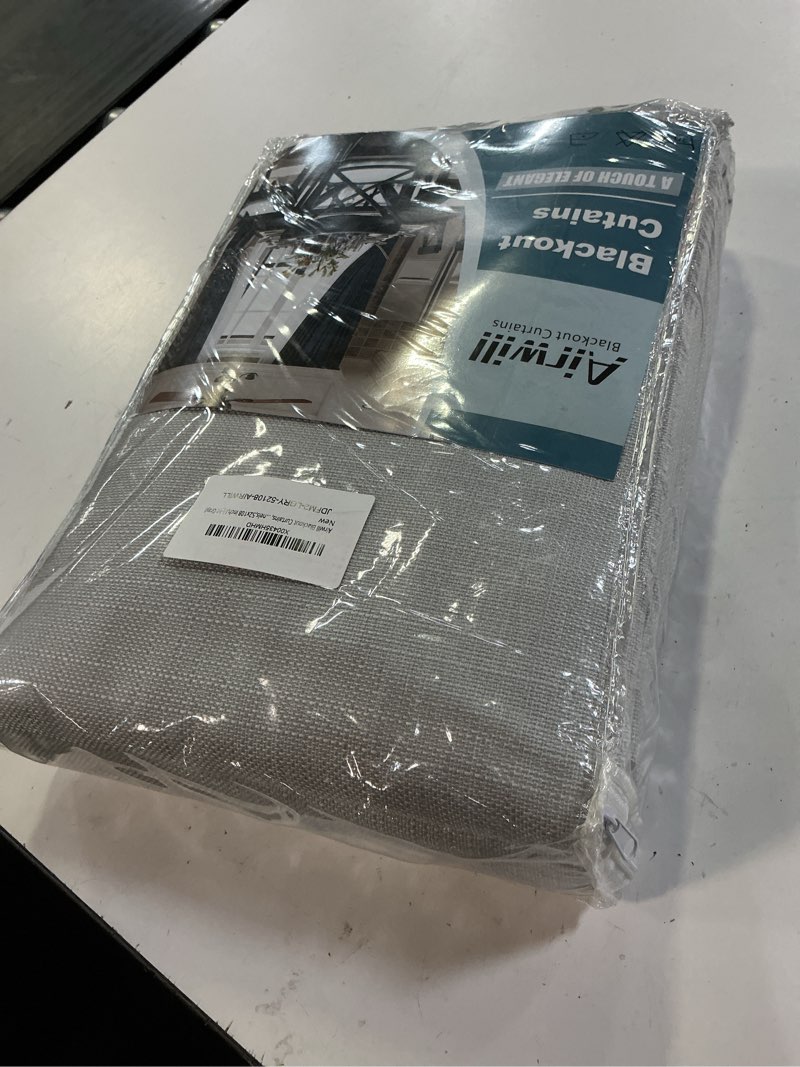Condition photo showing New/Like New for airwill blackout curtains for complete darkness room darkening thermal insulated window curtain panels with noise canceling double layer liner for bedroom (52 x 108 inch, 2 panels, light gray)