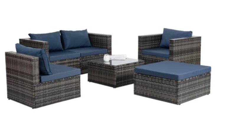 ( incomplete )6-Piece Outdoor Wicker Patio Conversation Set with Gray Cushions Patio Furniture Set Table and Chairs Outdoor Sofa Set