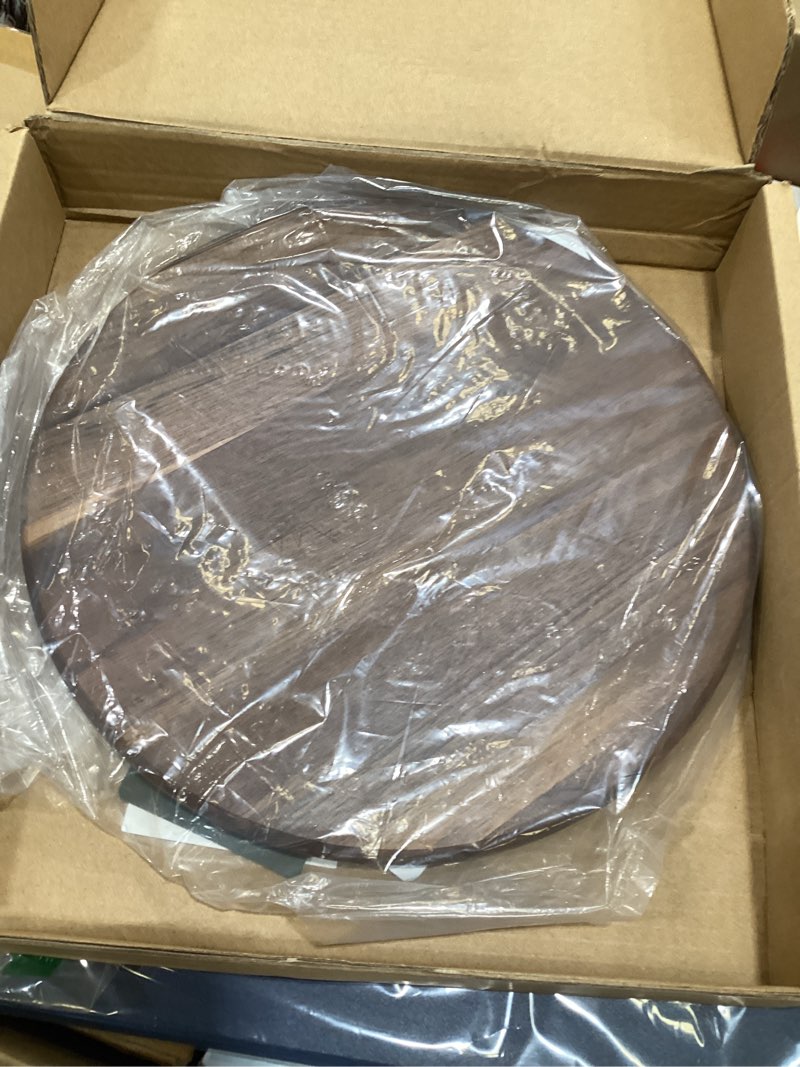 Condition photo showing Good Condition for 12 inches round walnut wood cutting board for kitchen, wooden chopping board with juice grooves