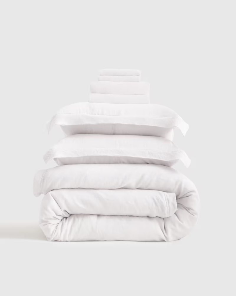 European Linen Double Flange Deluxe Bedding Bundle king/ cal king white 