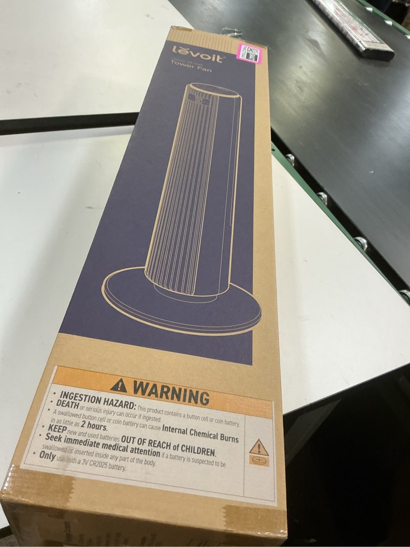 Condition photo showing New/Like New for LEVOIT Tower Fan for Bedroom, Standing Fan with 28dB Quiet for Sleep, Remoter, 12H Timer, 25ft/s Velocity, 5 Speeds, 4 Modes, 90° Oscillation for Home, Office, Indoor, Bladeless 36 inch, White
