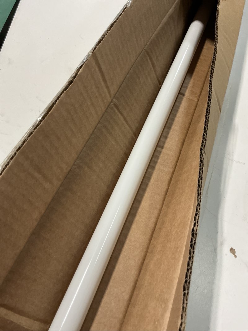 Condition photo showing As Is for Amazon Basics No Drill Spring Tension Curtain Rod, Adjustable 78-108" Width, White, Classic Finial White 78-108" Indoor