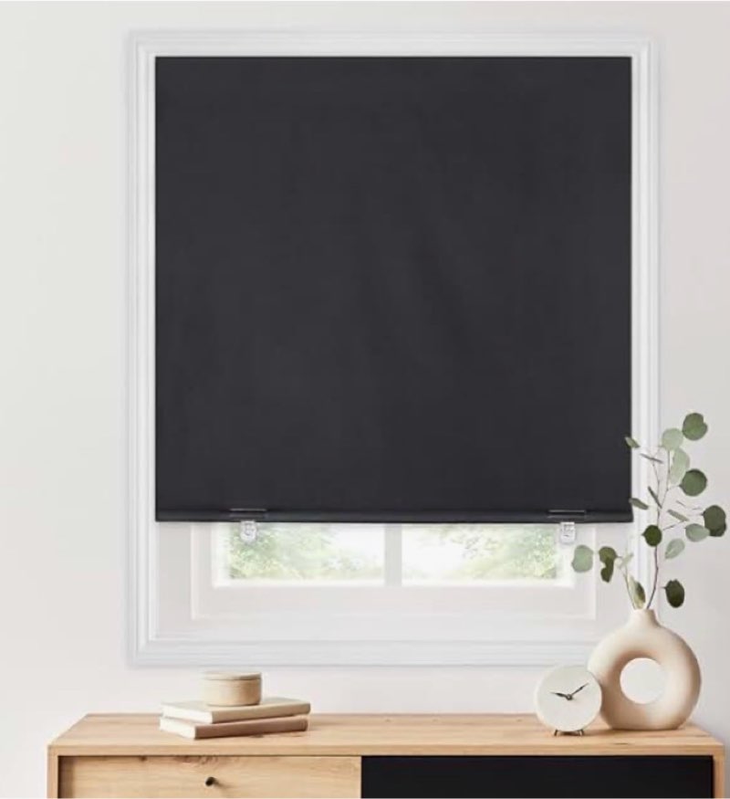 LazBlinds No Tools No Drill Cordless Roller Shades, 100% Blackout Roller Blinds for Windows, Thermal