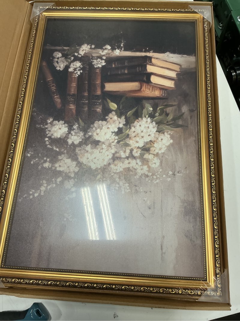 Condition photo showing Good Condition for lhhjdio vintage gold framed wall art moody floral canvas wall art light academia cottage room decor classic still life books art prints for bedroom living room study 16"x24" gold framed-14 framed 16x24in