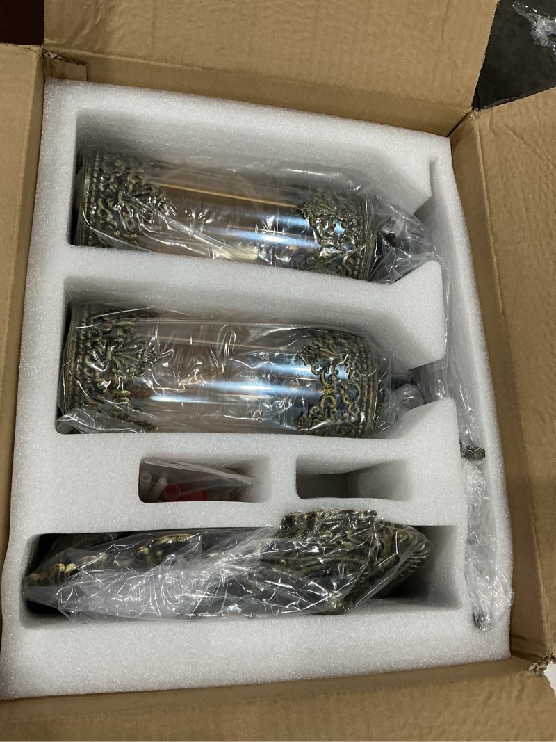 Condition photo showing Good Condition for vitalink gothic wall sconce 2 pack, amber glass rustic gold wall lamp lantern retro wall mount lighting with amber glass, hardwired vintage sconces for living room bedroom bathroom amber glass-1 light-2 pack