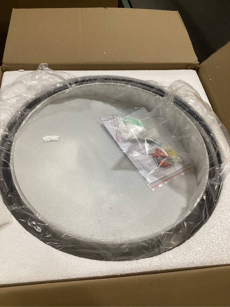 Condition photo showing Good Condition for 19.7" Drum Chandelier 6-Light Black Pendant Light with White Fabric Shade,Rustic Farmhouse Ceiling Light for Dining Room Kitchen Island Foyer Living Room Bedrooms Black 19.7'' 6-Light