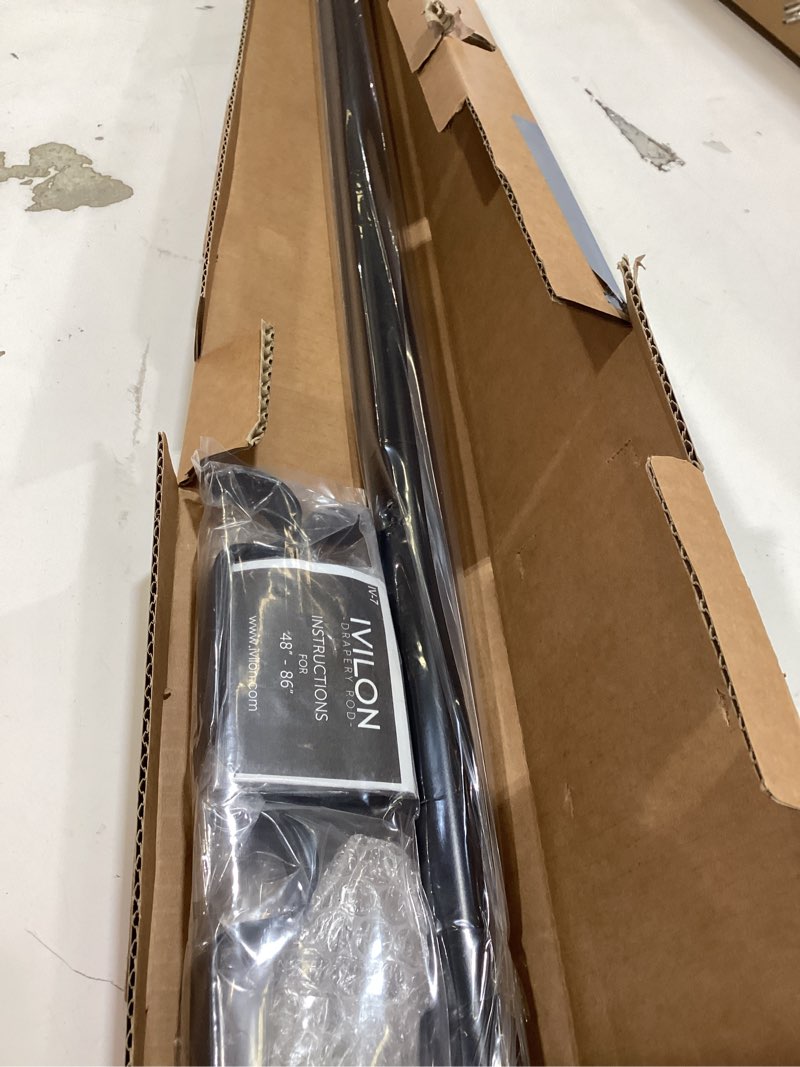 Condition photo showing Good Condition for ivilon curtain rod for windows 48 to 86 inch – 1 inch telescoping drapery rod, 2 long sections, end cap finials, black 48 to 86 in.