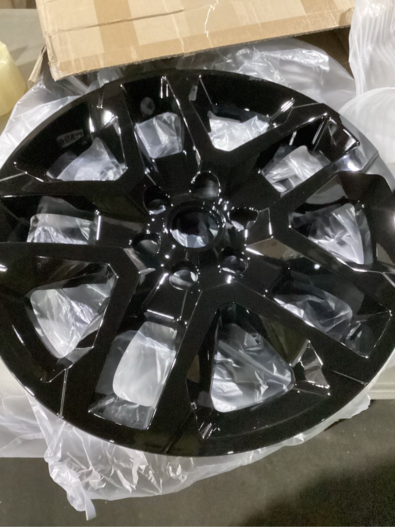 Condition photo showing Good Condition for 4-pack wheel skins compatible for 2018-2023 chevy traverse, 18 inch wheel skin cover for 18-23 traverse black color hubcap replacements