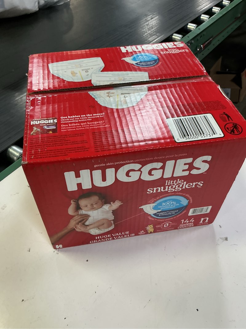 Condition photo showing New/Like New for huggies size newborn diapers, little snugglers baby diapers, size newborn (up to 10 lbs), 144 count, packaging may vary