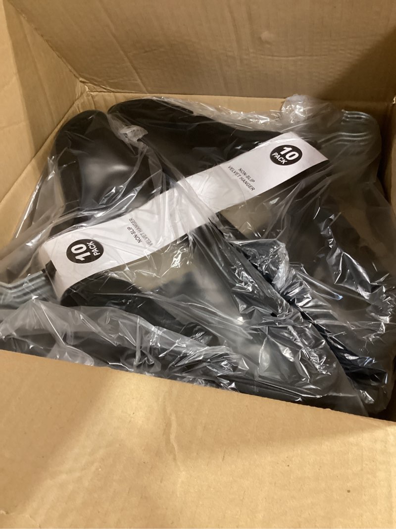 Condition photo showing New/Like New for amazon basics slim velvet non-slip space saving suit clothes hangers, closet organizer, black/silver, 100-pack black pack of 100