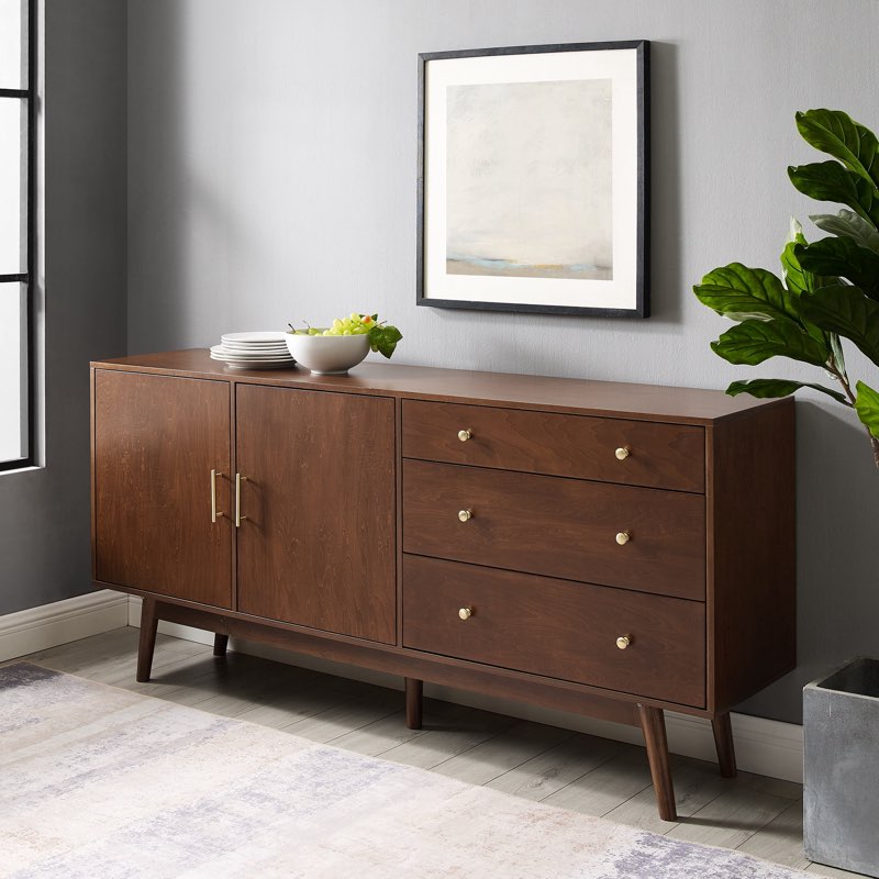 (Similar to stock photo)Mid Century Modern 3-Drawer and 2-Door Walnut Sideboard by Walker Edison