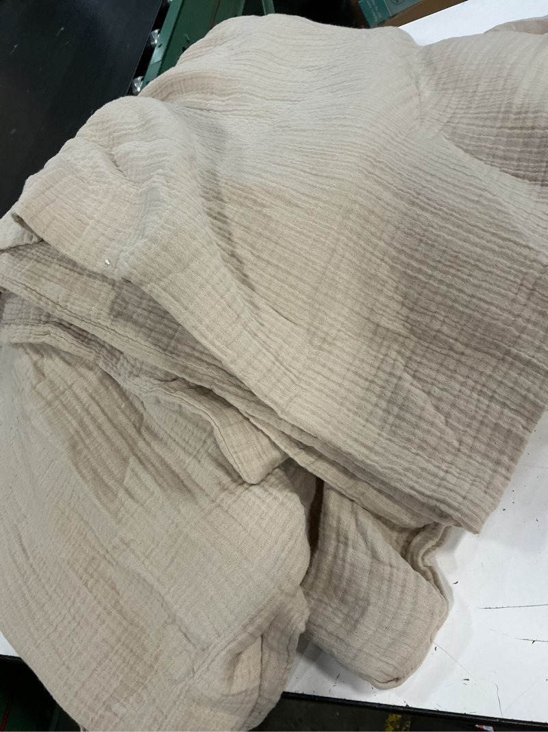 Condition photo showing As Is for quince organic cotton gauze duvet cover set of 1 queen/dune