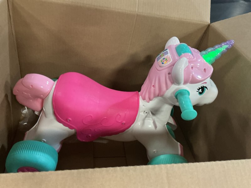 Condition photo showing Good Condition for Kiddieland Unicorn Ride-On with Lights & Sounds for Toddlers, Musical Push Toy with Flashing Lights, Durable Safe Construction, Ages 1-3