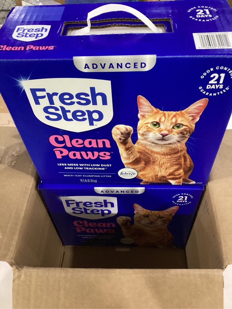 Condition photo showing New/Like New for fresh step advanced clean paws multi cat clumping cat litter with febreze freshness, low dust, odor control with ammonia block tech, compatible in automatic litter boxes, 37 lbs. (2 x 18.5 lb.) scented litter with the power of febreze™