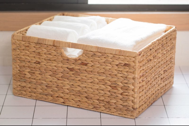 Small Hyacinth Basket - Rustic Handwoven Multipurpose Foldable Storage Organizer Decorative Laundry Totes and Woven Storage Bin for Bedroom, Living Room, Bathroom, Pantry and Closet Size: 10" H x 21" W x 16" D