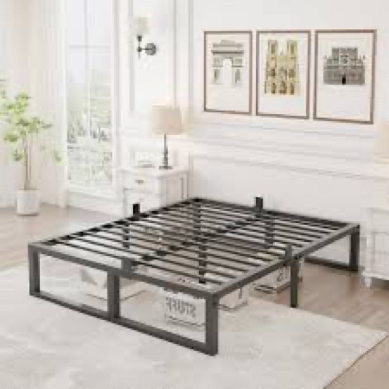 Metal Bed Frame Queen Size, 14 Inch 3500 lbs Heavy Duty Platform Bed FramesSteel Slats Noise Free No