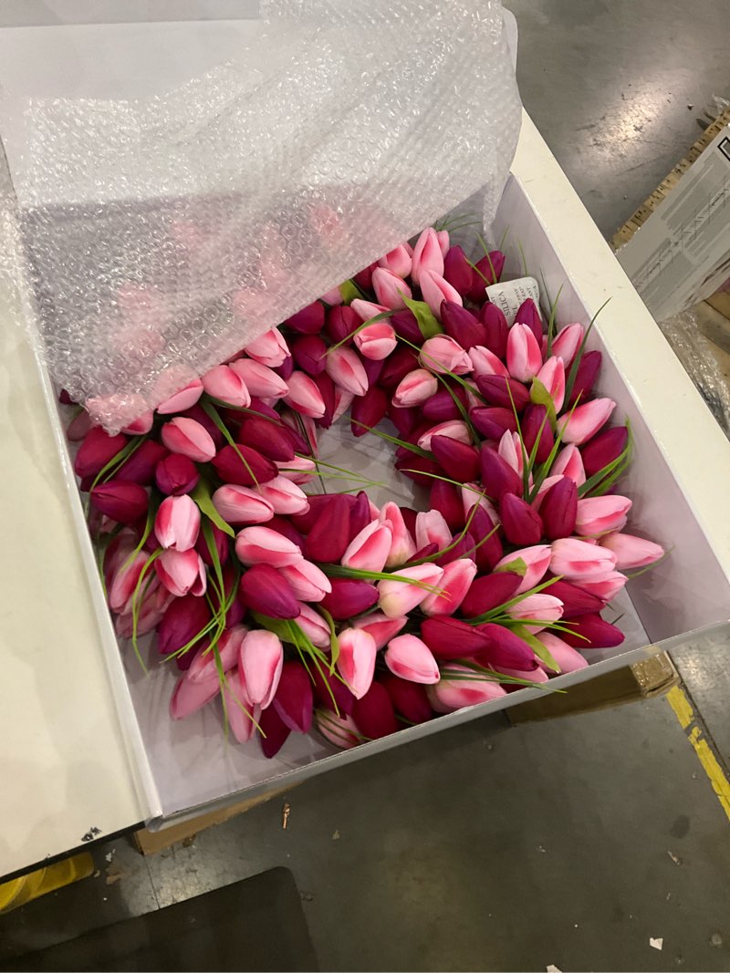 Condition photo showing Good Condition for The Wreath Depot Pink Medley Tulip Wreath, 19 inch