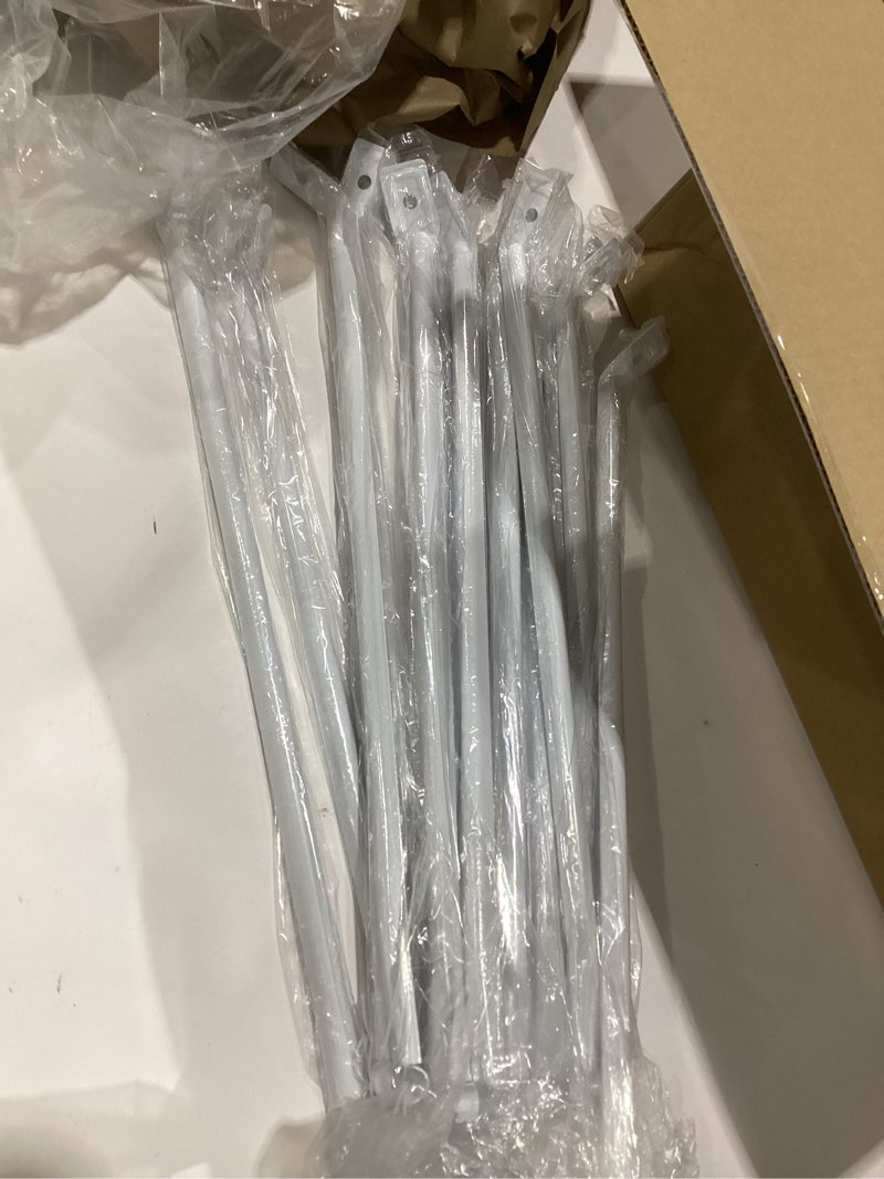 Condition photo showing As Is for 15 pack 12 inch wire shelf brackets, closet shelf support bracket with anchors and pins support wire shelving brackets for kitchen, pantries, garages, laundary, shop and more for 12" closet shelves