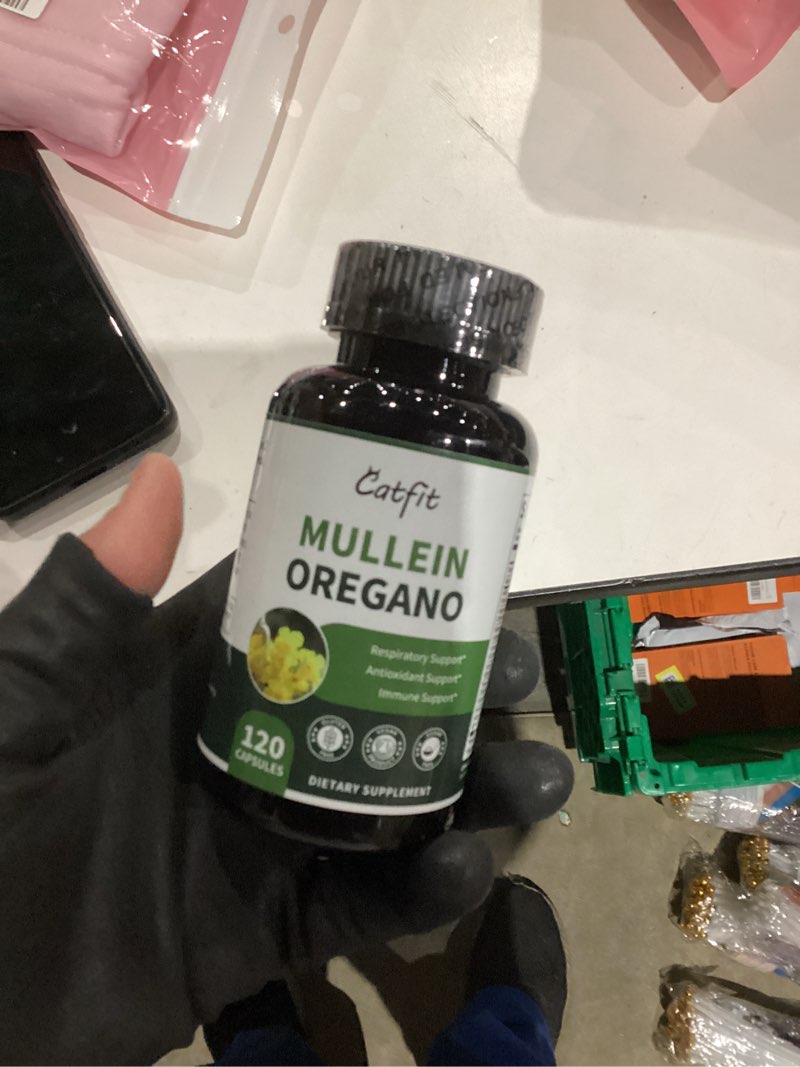 Condition photo showing New/Like New for Mullein Oregano Oil Capsules for Lungs Detox-7 in 1Pure Herbal Mullein Leaf Extract, Elderberry, Turmeric,Mentha for Respiratory & Immune Support, Lung Cleanse for Smokers,Vegan,Non-GMO (120 Caps) 120 Count (Pack of 1)