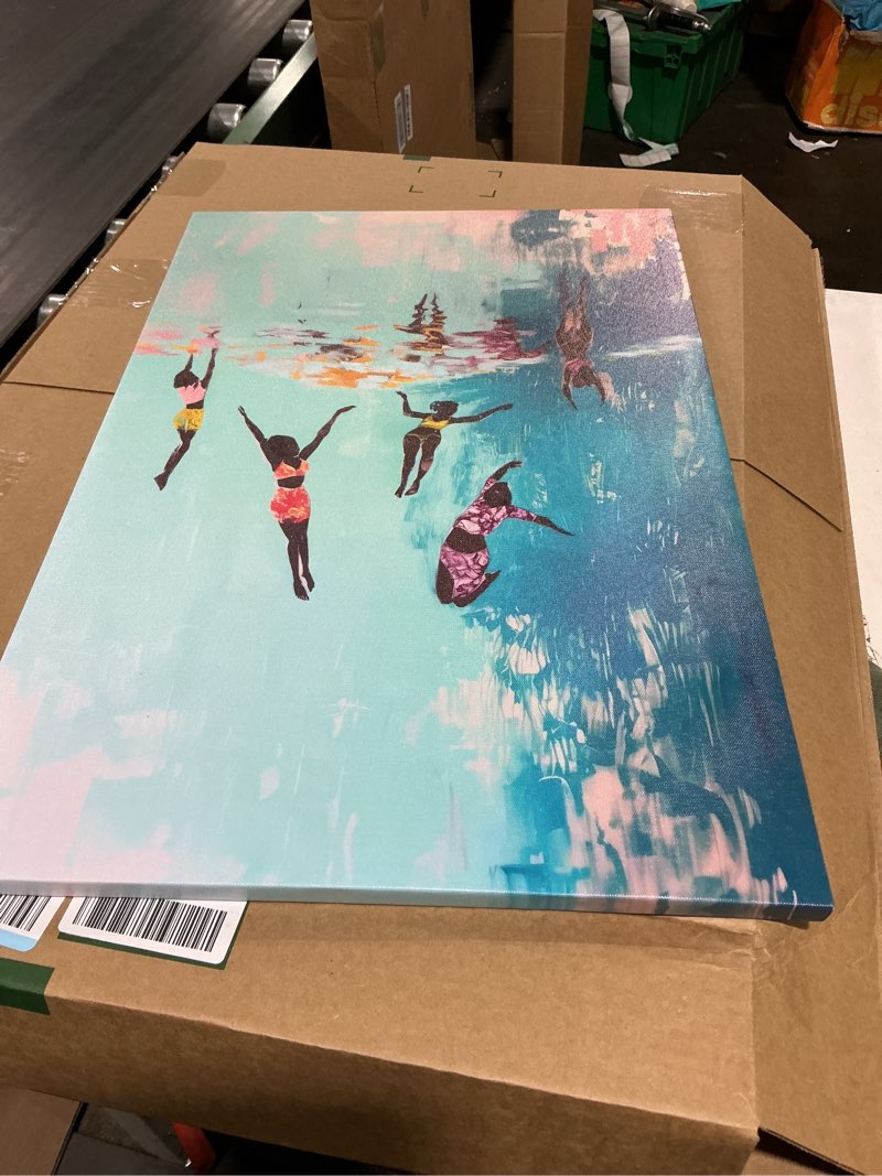 Condition photo showing Good Condition for abstract black woman bathroom wall art african american women swimming picture wall decor black cultural freedom theme poster black girl bathroom print artwork for bath bedroom decorate, framed swim canvas 16"l x 12"w