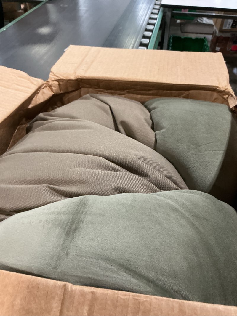 Condition photo showing As Is for Majestic Pet 52 Inch Suede Calming Dog Bed Washable – Cozy Soft Round Dog Bed with Spine Support for Dogs to Rest their Head - Fluffy Donut Dog Bed 52x35x11 (Inch) - Round Pet Bed X- Large – Rust 32 in. Sage