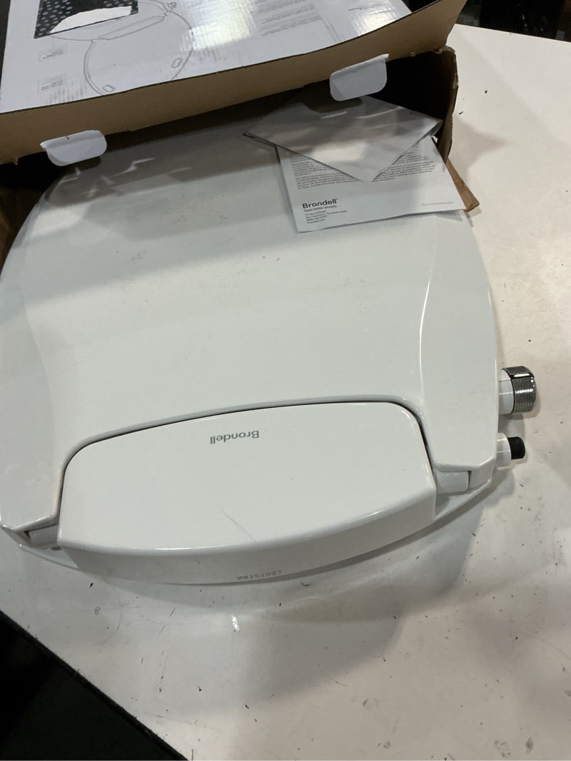 Condition photo showing As Is for brondell bidet toilet seat non-electric swash seat, fits round toilets, white – dual nozzle system, ambient water temperature – bidet with easy installation s101 round