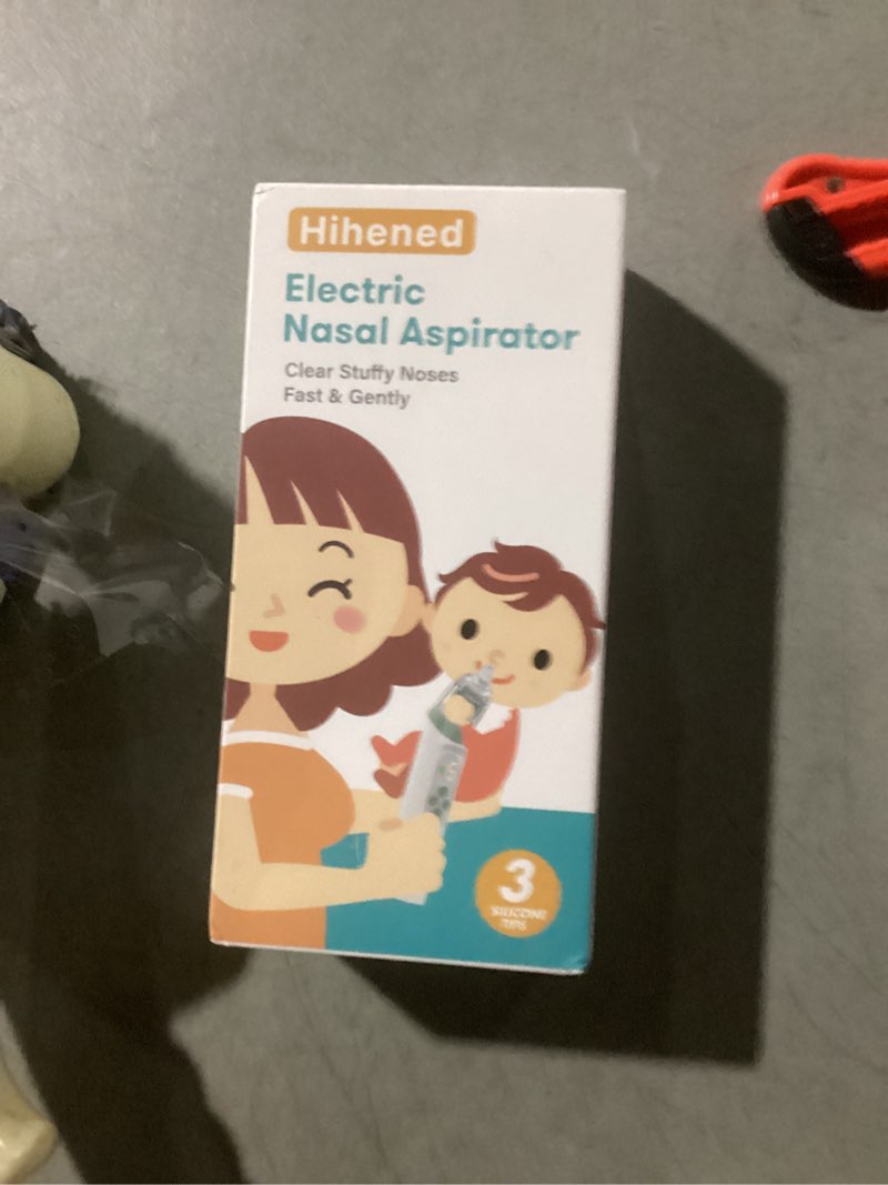 Condition photo showing As Is for electric nasal aspirator for baby, nose aspirator for toddlers, waterproof baby nose sucker, nose cleaner with 3 silicone tips, adjustable suction level, music and light soothing function,green