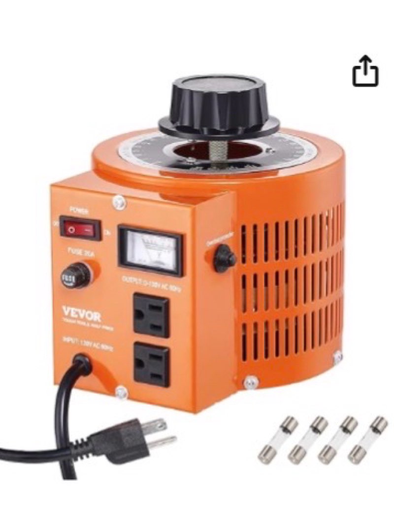 vevor 2000va auto variable voltage transformer, 15.3 amp, 110v input 0-130v output ac voltage regulator power supply, with 4 extra fuses thermal control switch for home industrial office
