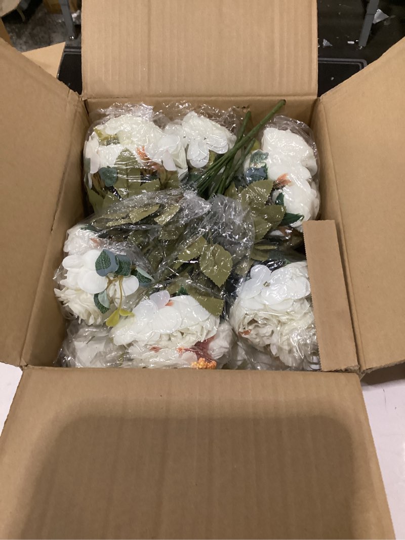 Condition photo showing New/Like New for 12 pc white artificial flowers bouquet, realistic silk peonies and rose artificial flowers for home, wedding, table decoration, faux peonies floral arrangement (white)