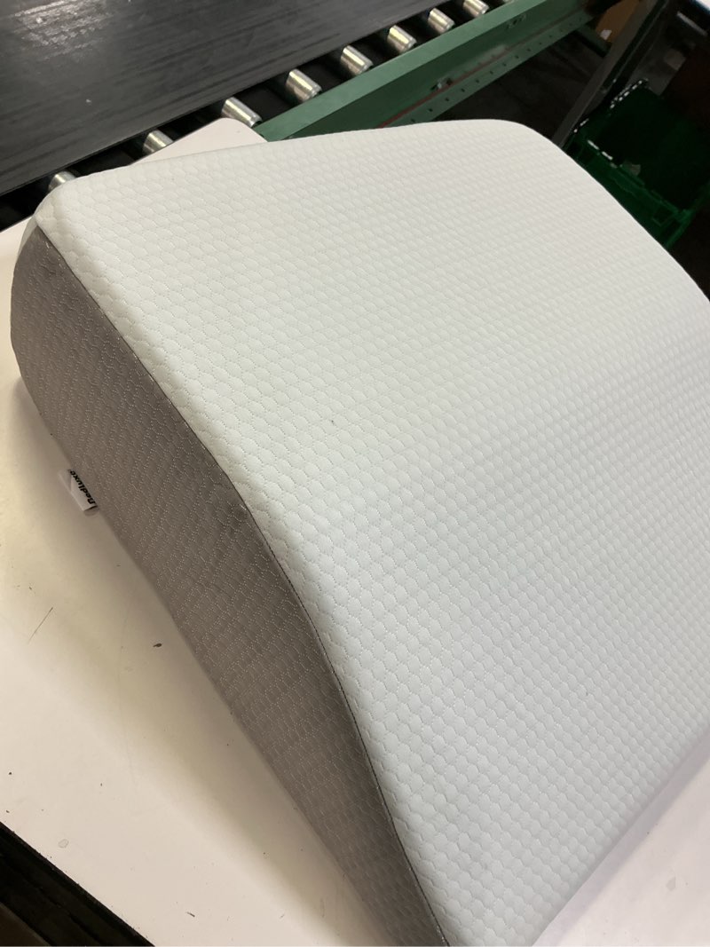 Condition photo showing As Is for bedluxe leg pillow elevation blood circulation, wedge pillow for legs swelling, leg elevating wedge pillow for after surgery, foot knee pillow for leg rest, sleeping, memory foam top, 8in, white/grey 22*24+8 white grey