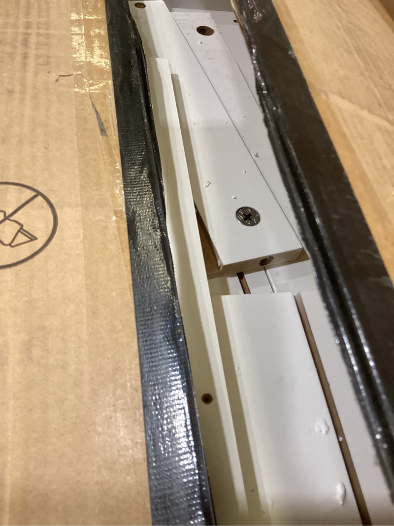 Condition photo showing As Is for HOOBRO Kitchen Island with Power Outlet, Kitchen Storage Island with Large Worktop, Spice Rack and Drawer, Rolling Kitchen Cart on Wheels, for Kitchen and Dining Room, White and Natural