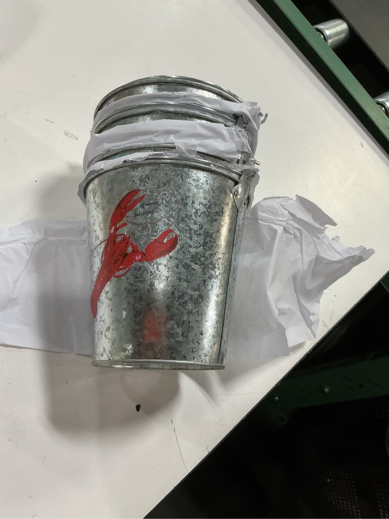 Condition photo showing New/Like New for yungyan 6 pack crawfish boil party supplies metal buckets with handles seafood ice buckets lobster crab boil mint julep ice tub beverage tub for seafood festival summer birthday bbq picnic